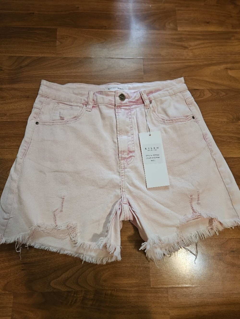 RISEN Pink High-Waist Frayed Denim Shorts LARGE